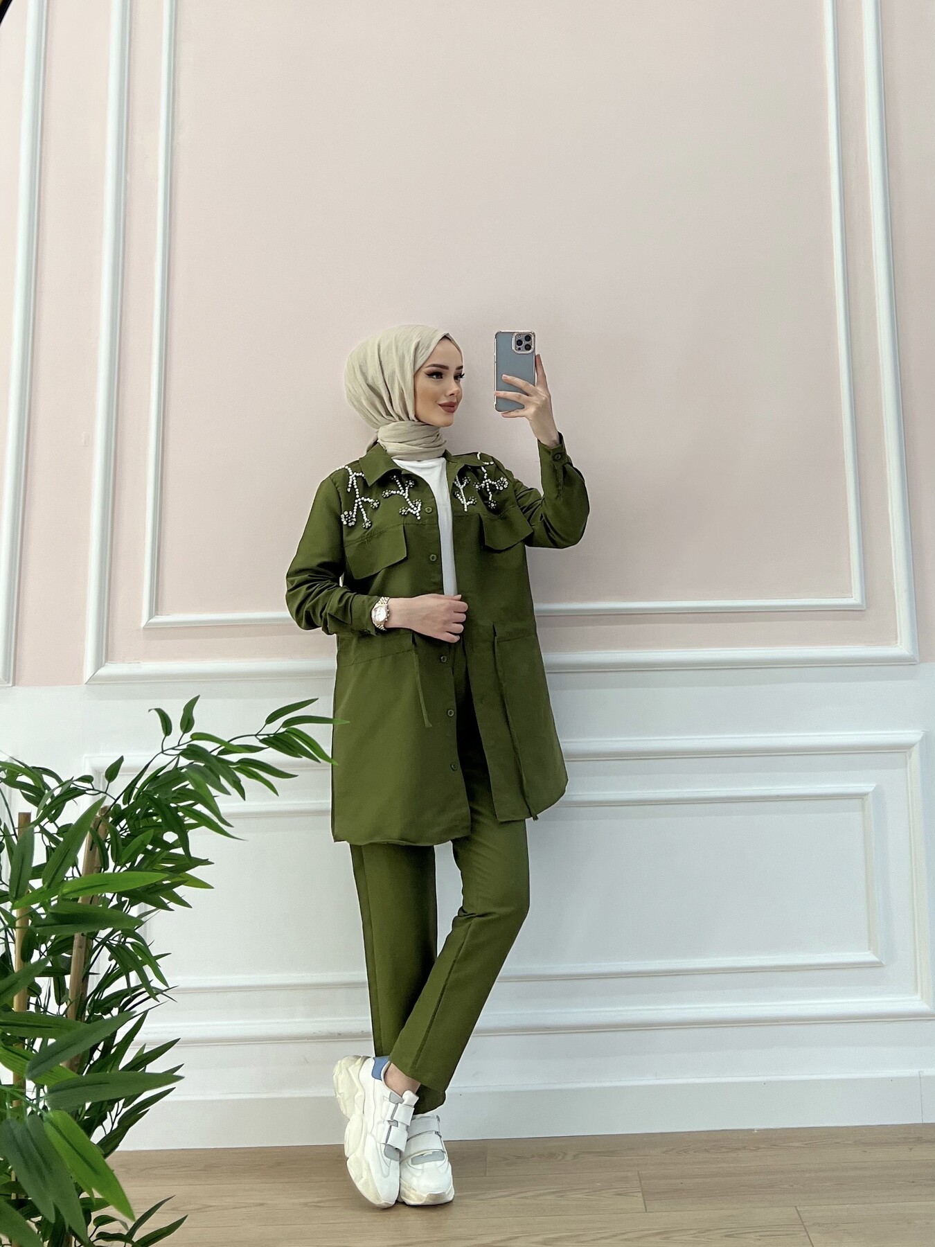 3696-27B-3 طقم قطعتين - خاكي - Thumbnail