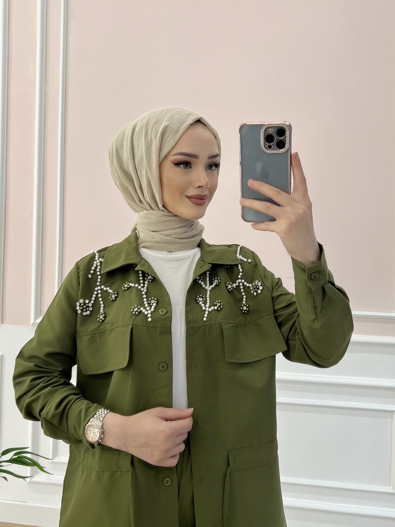 3696-27B-3 طقم قطعتين - خاكي - Thumbnail