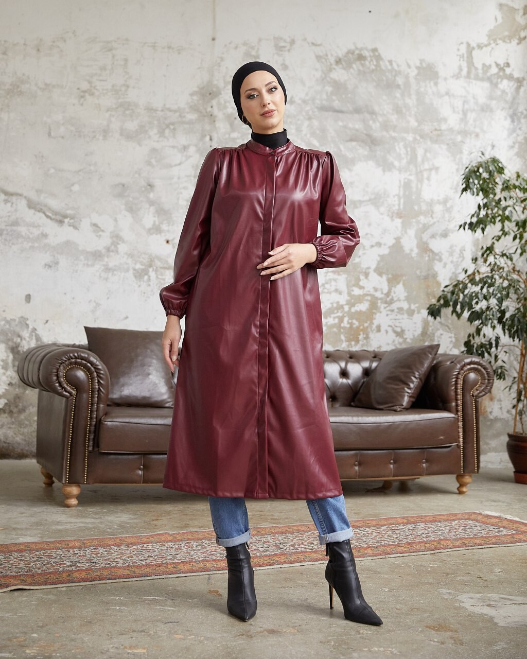 3805-73Z-3 كوت جلد ماروني - Thumbnail