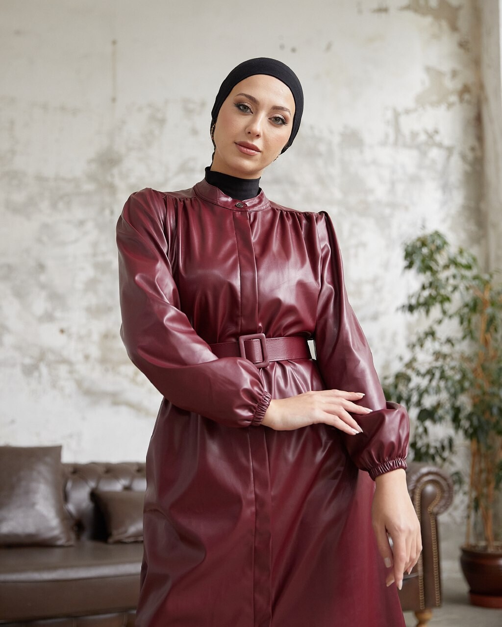 3805-73Z-3 كوت جلد ماروني - Thumbnail