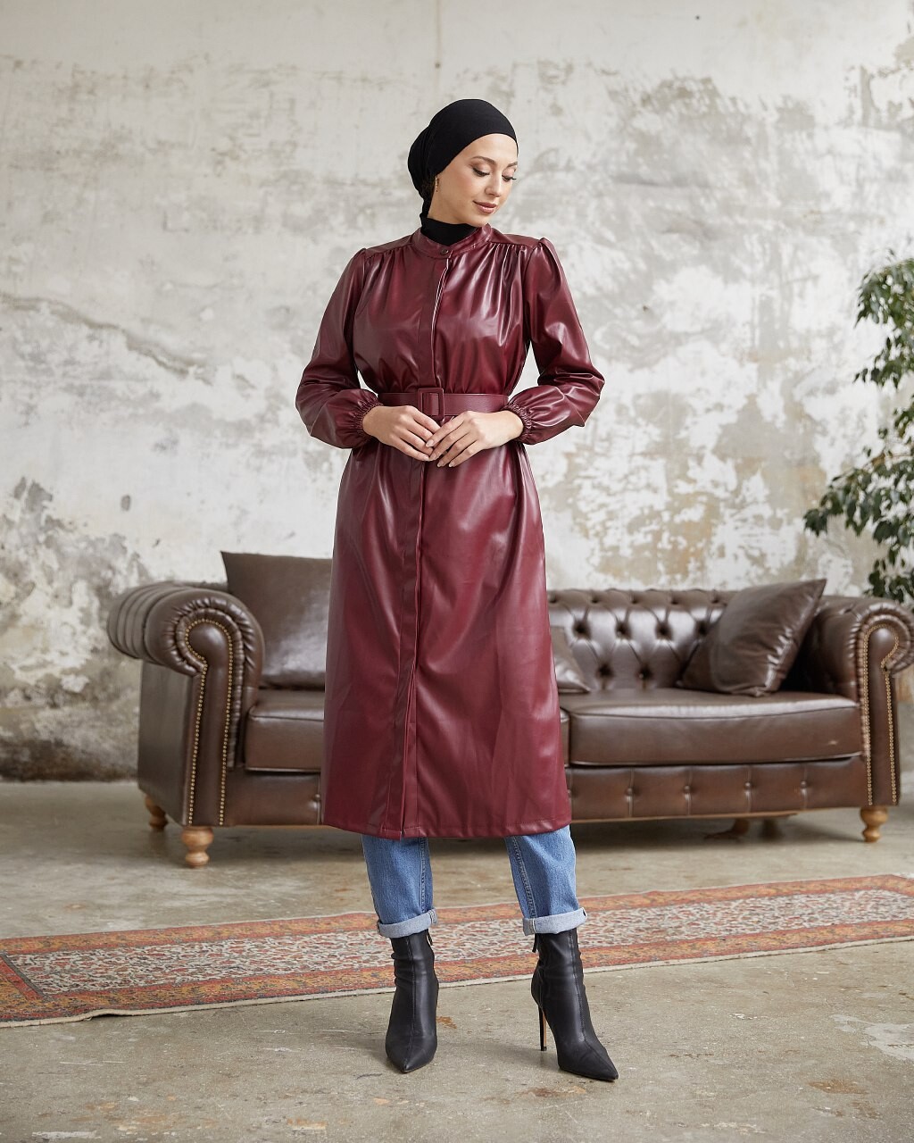 3805-73Z-3 كوت جلد ماروني - Thumbnail