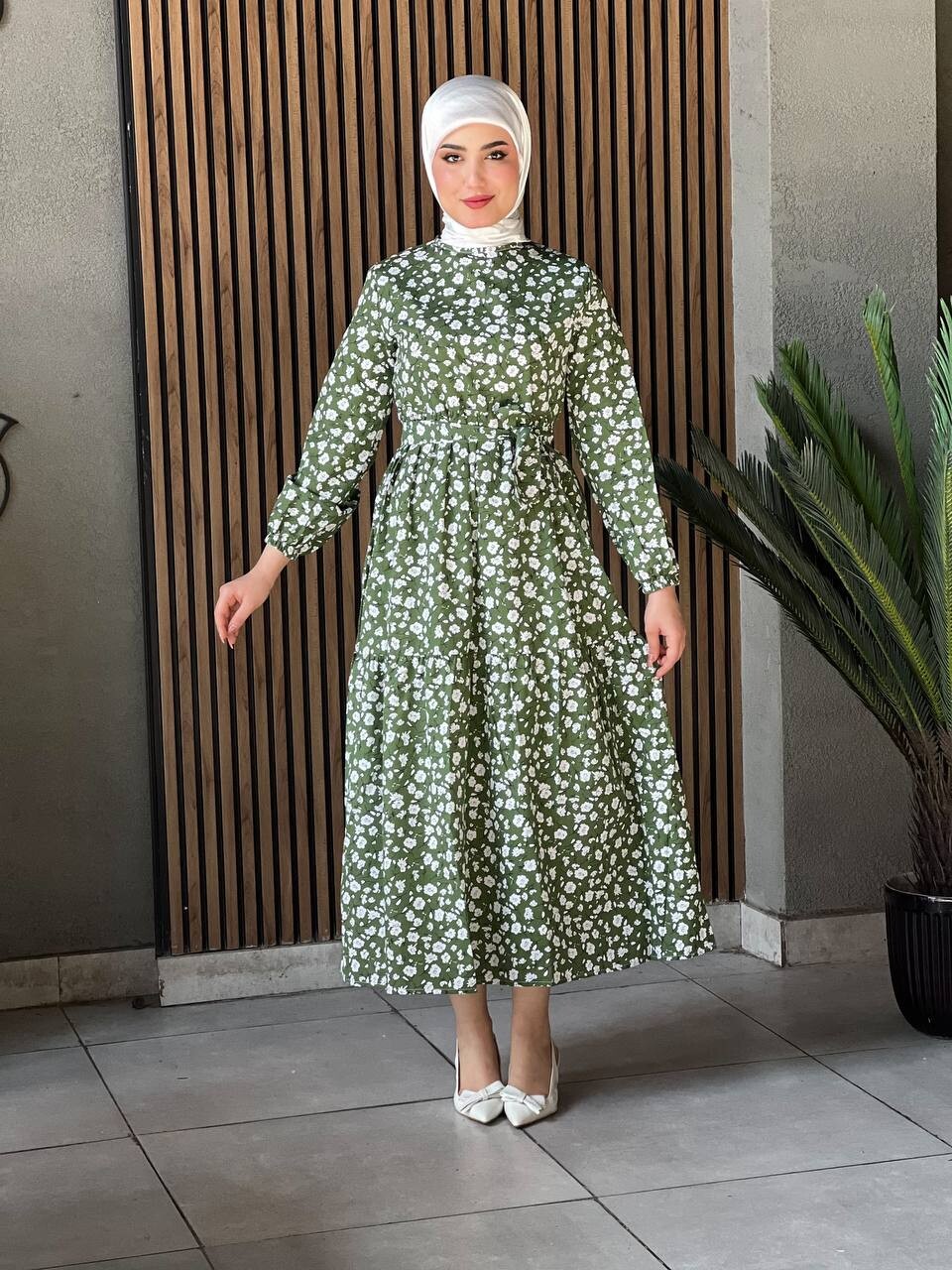  - 3816-52M-4 فستان ورد ناعم - خاكي (1)