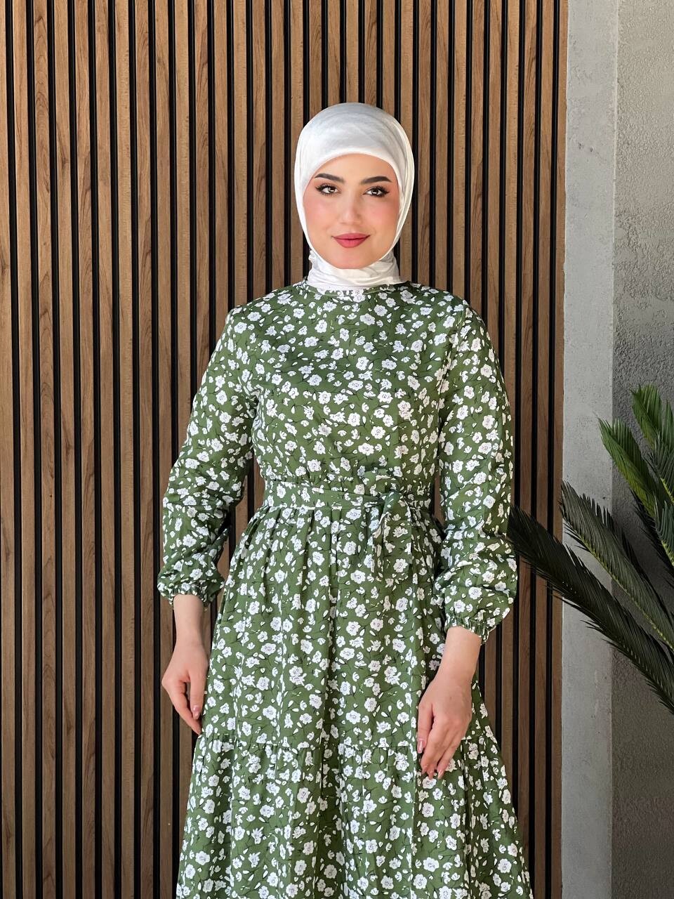  - 3816-52M-4 فستان ورد ناعم - خاكي