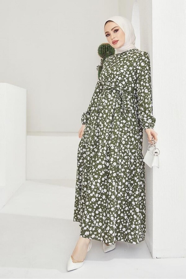 3816-52M-4 فستان ورد ناعم - خاكي - Thumbnail