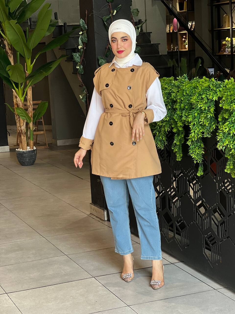 FOR YOU MODA - 4402-40J-2 قميص مع يلك - بيج