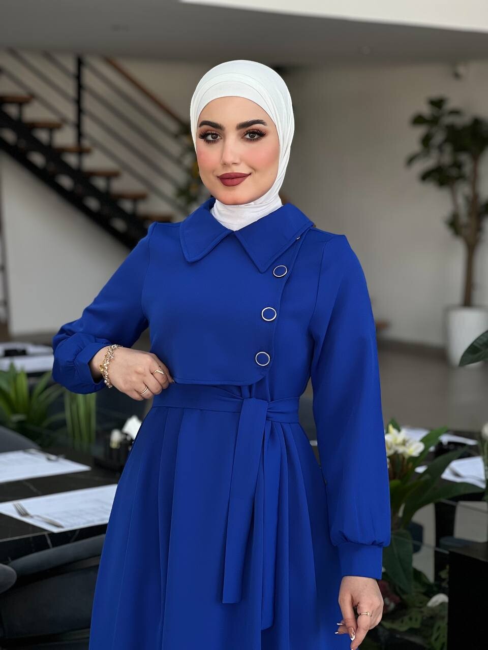44026-33O-4 فستان لون - ازرق - Thumbnail