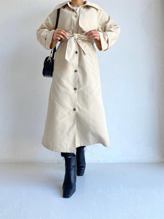 FOR YOU MODA - 4403-85X-2 ترانش كوت مع حزام - بيج