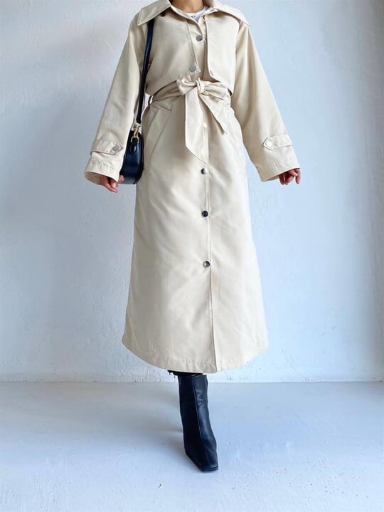 4403-85X-2 ترانش كوت مع حزام - بيج - Thumbnail