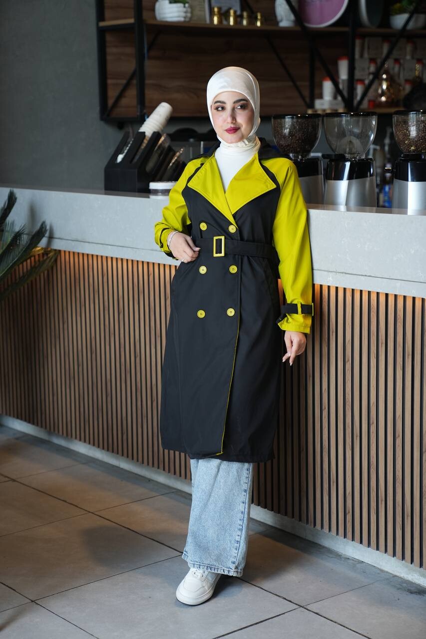 FOR YOU MODA - 4406-5H-1 كوت لونين - اسود خردلي 