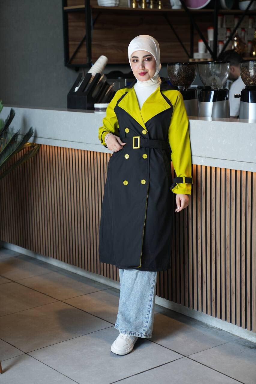 FOR YOU MODA - 4406-5H-1 كوت لونين - اسود خردلي (1)