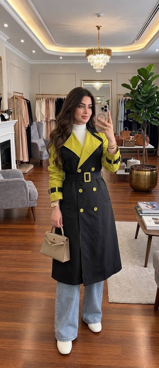 FOR YOU MODA - 4406-5H-1 كوت لونين - اسود خردلي 