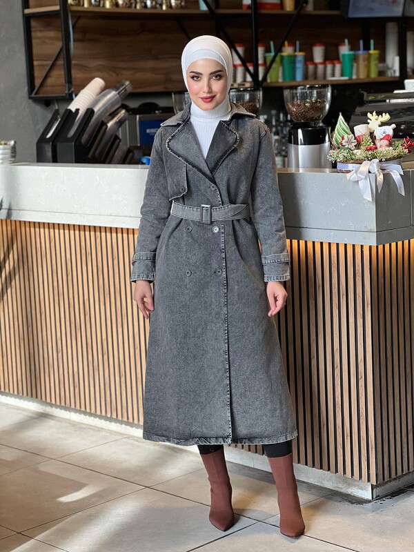FOR YOU MODA - 4409-61Q-4 ترانش كوت - جينز اسود 