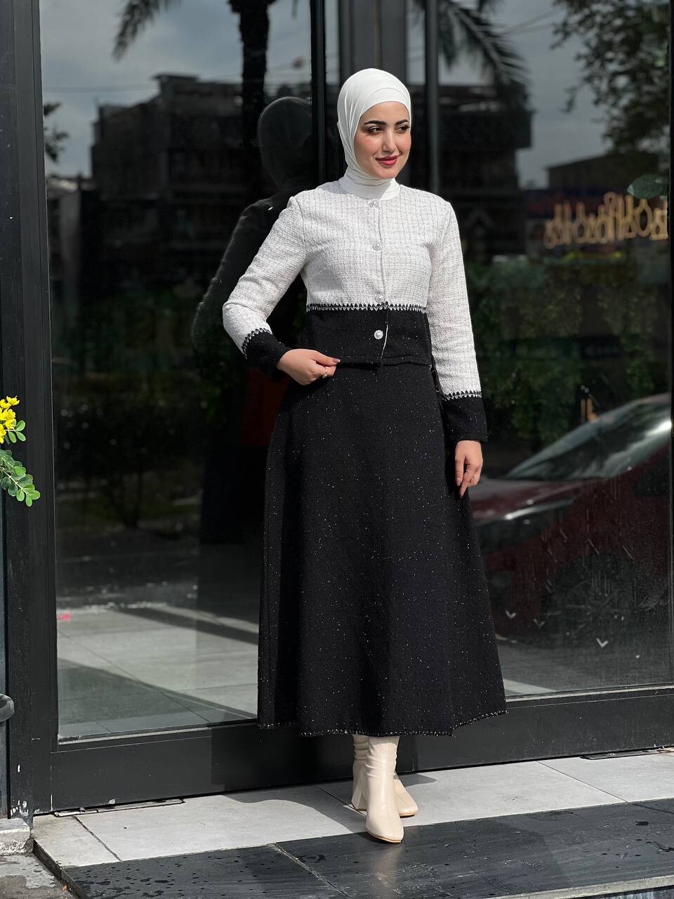 FOR YOU MODA - 44101-11Q-1-طقم شانيل لونين اسود وابيض (1)