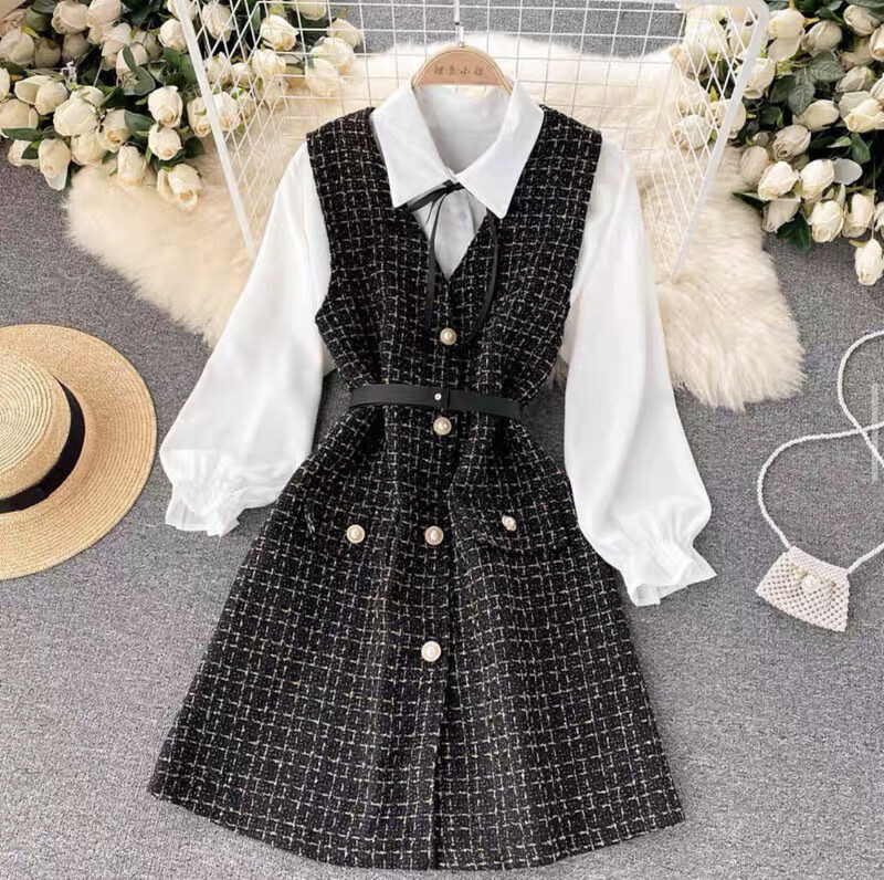 FOR YOU MODA - 4411-1H-1 بلوز مع قميص - اسود 