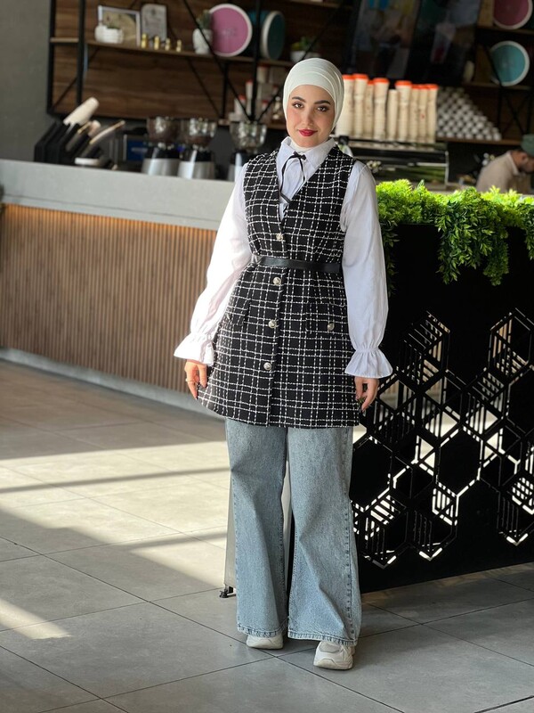 FOR YOU MODA - 4411-1H-1 بلوز مع قميص - اسود (1)