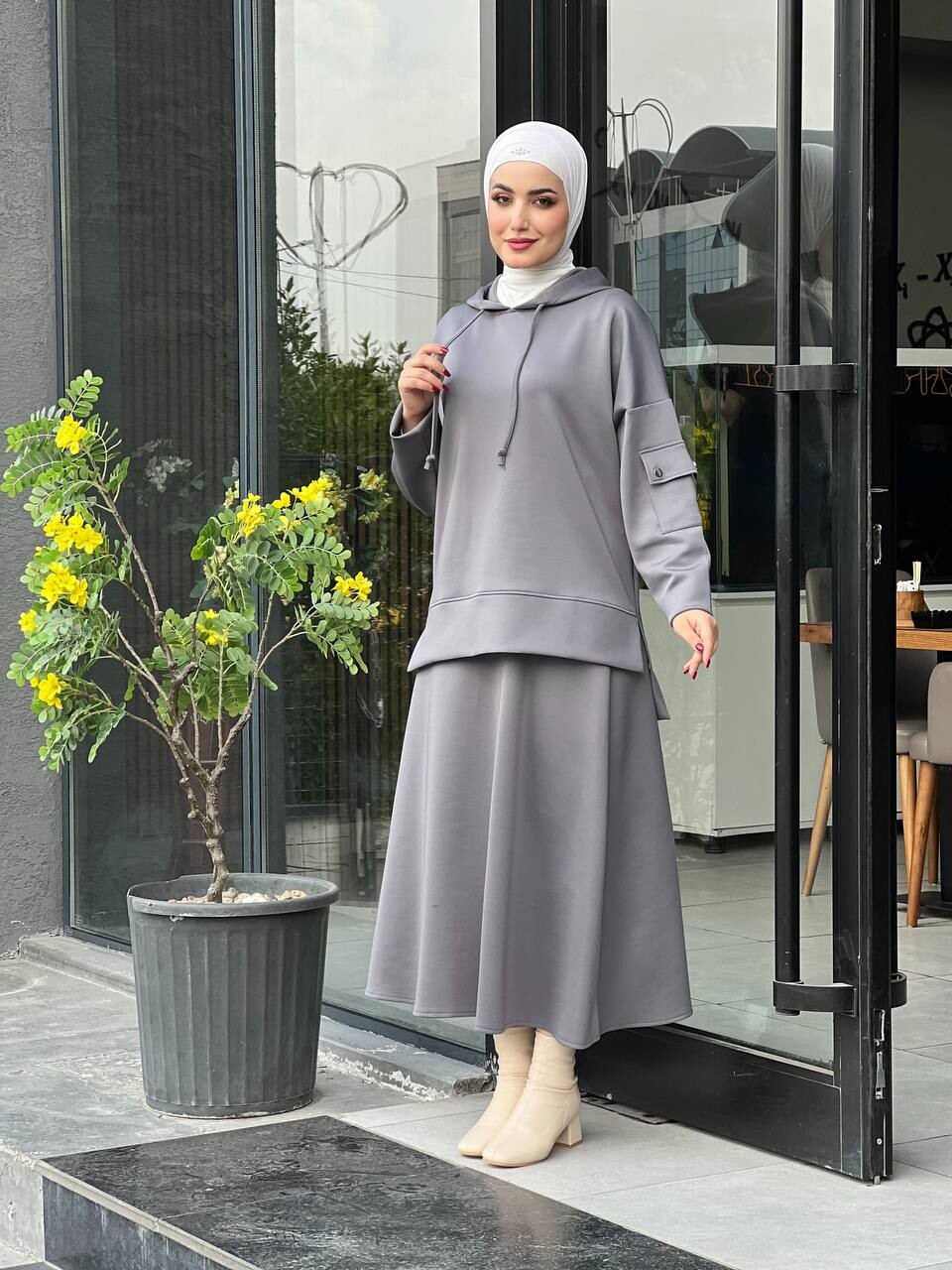 44112-1P-4- طقم قطعتين لون رصاصي - Thumbnail