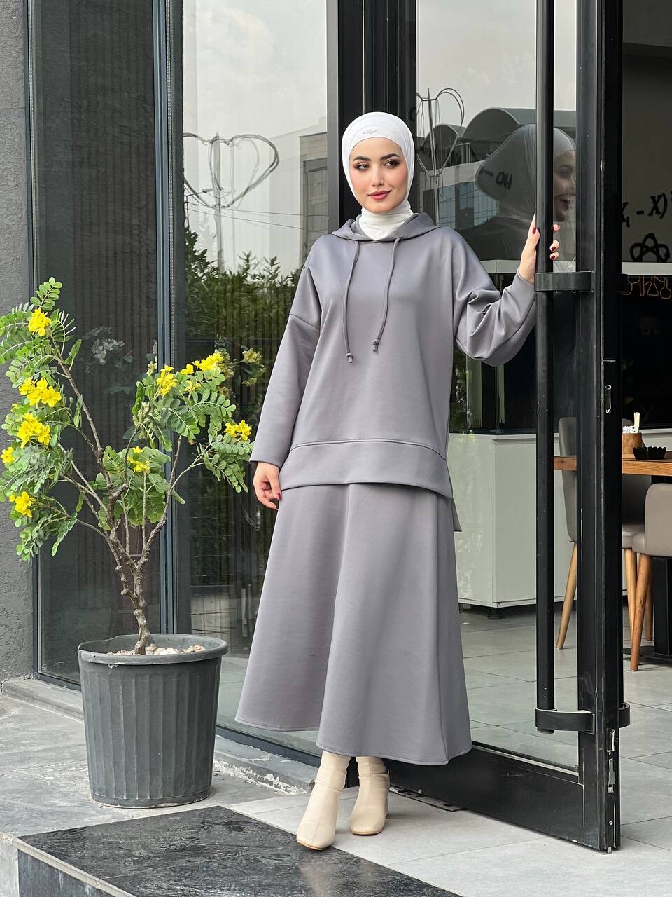 44112-1P-4- طقم قطعتين لون رصاصي - Thumbnail