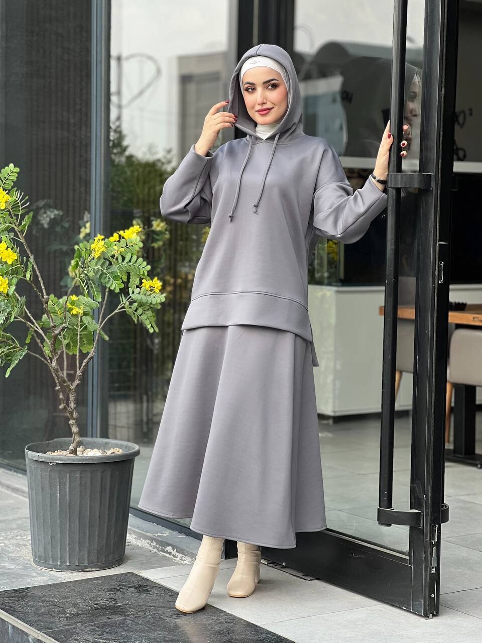 44112-1P-4- طقم قطعتين لون رصاصي - Thumbnail