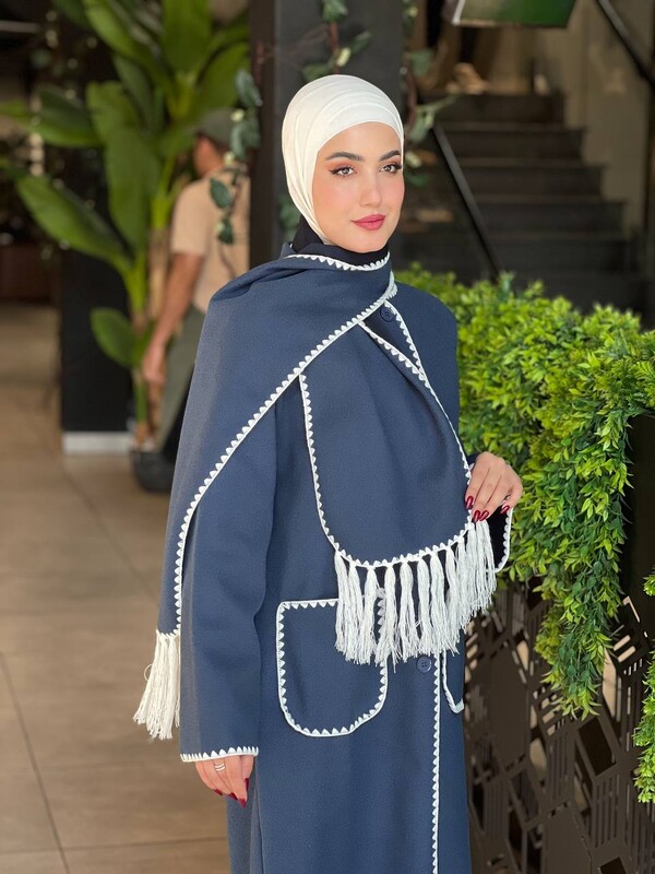 FOR YOU MODA - 44117-60H-4-جاكيت طويل لون نيلي 