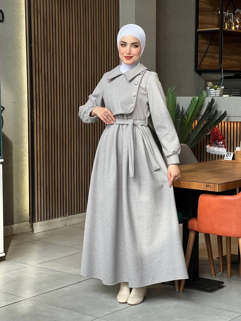 44126-6Y- فستان جوخ - رصاصي 4 - Thumbnail