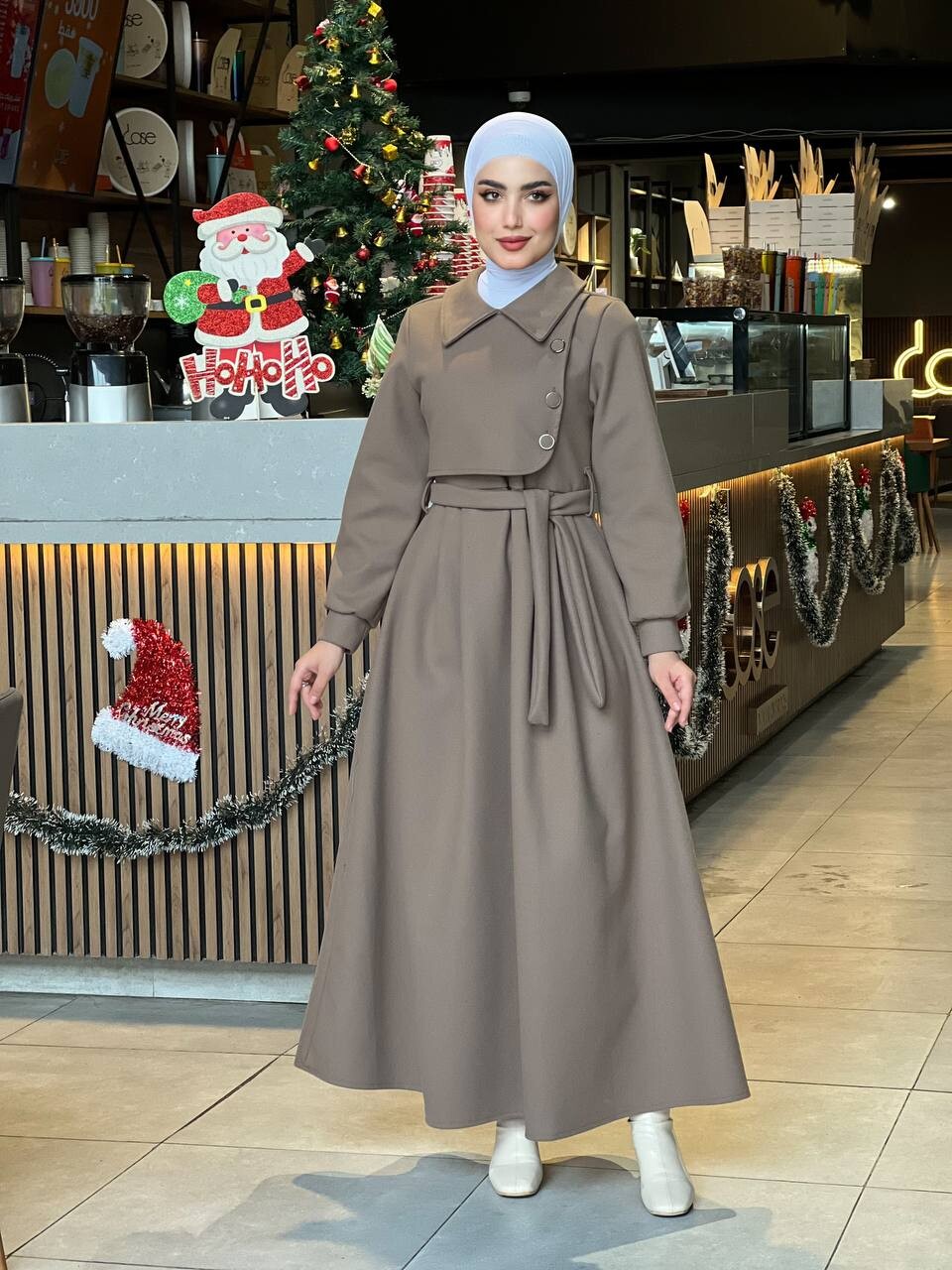 FOR YOU MODA - 44126-6Y- فستان جوخ - قهوائي 3