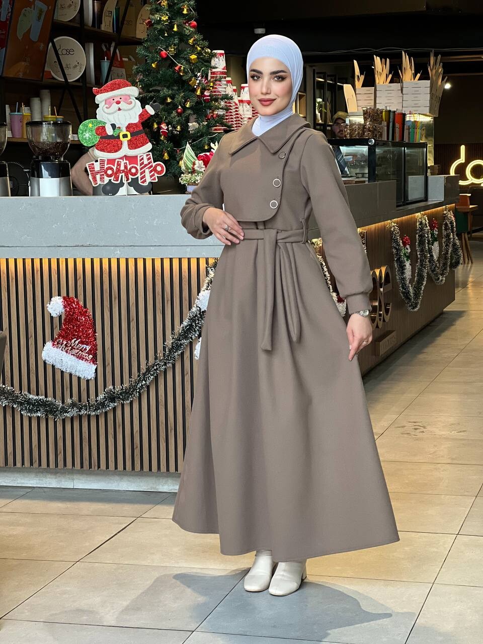 FOR YOU MODA - 44126-6Y- فستان جوخ - قهوائي 3 (1)