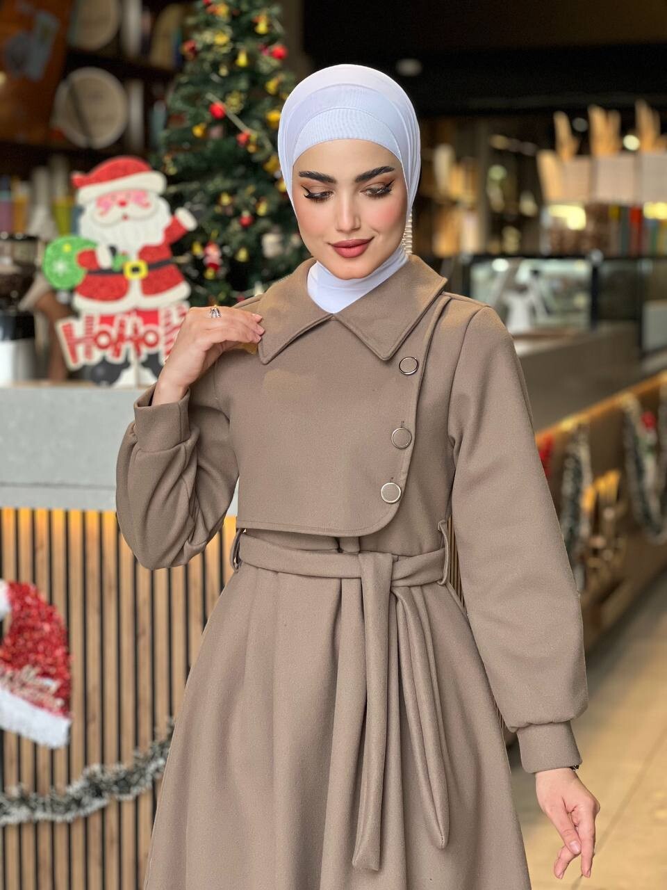 44126-6Y- فستان جوخ - قهوائي 3 - Thumbnail