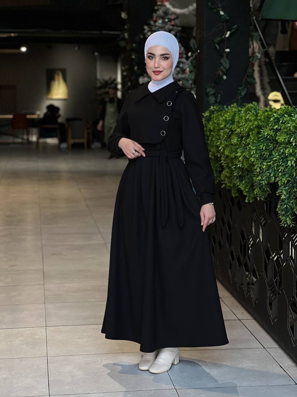 44126-6Y-1 فستان جوخ - اسود - Thumbnail