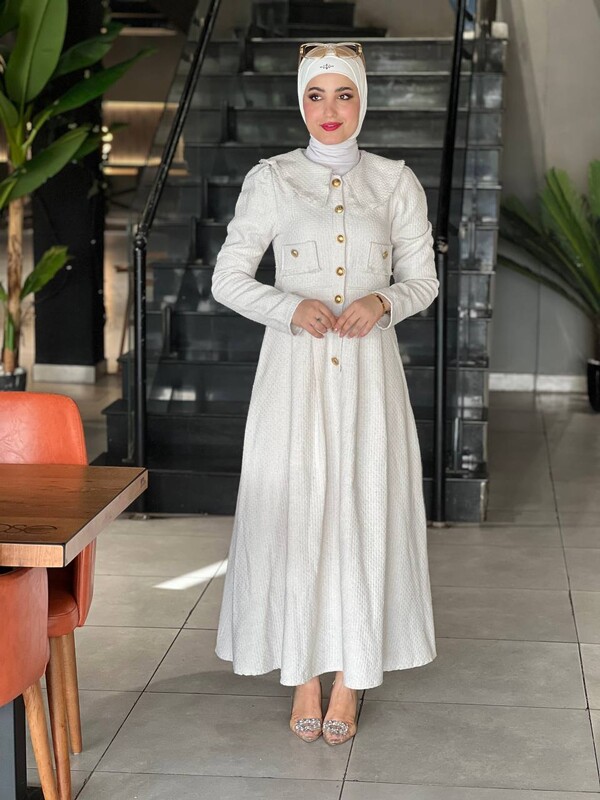 FOR YOU MODA - 4413-85H-1 فستان - اوف وايت