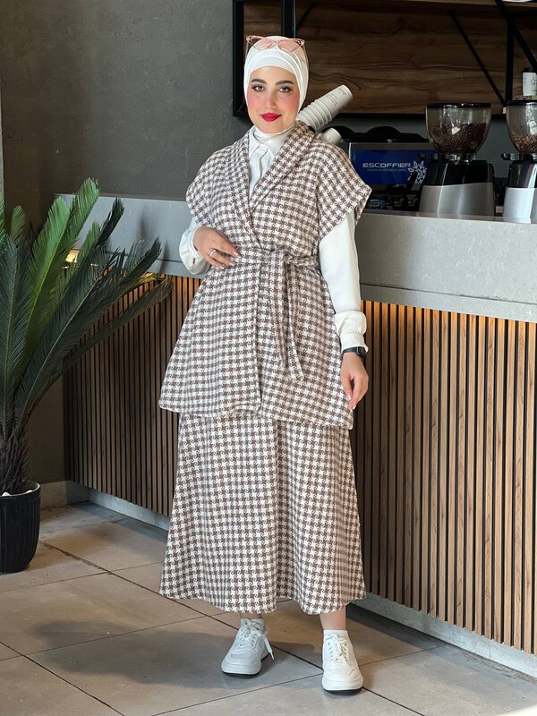 FOR YOU MODA - 4419-41H-3 طقم قطعتين - بيج