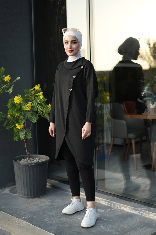 FOR YOU MODA - 4420-95R-1 تونيك طويل - اسود