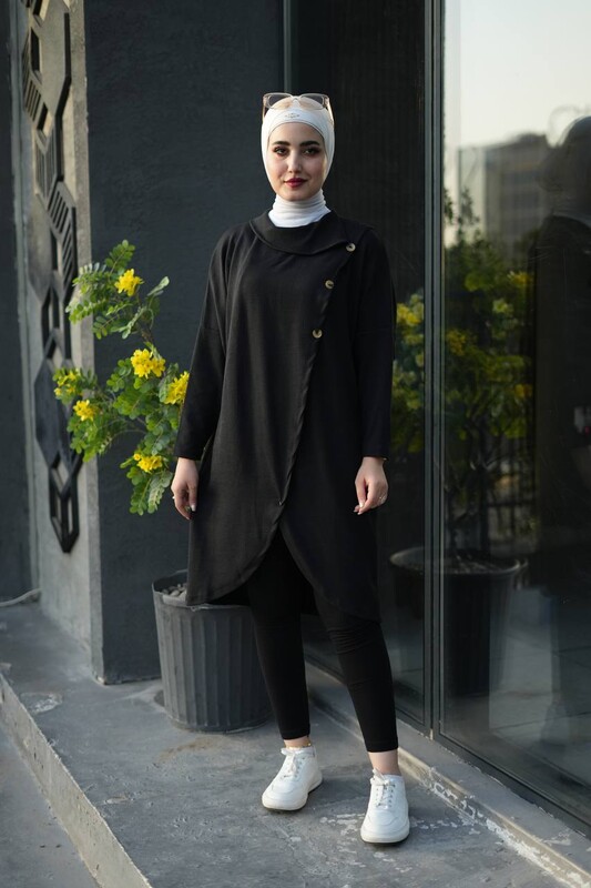 FOR YOU MODA - 4420-95R-1 تونيك طويل - اسود (1)