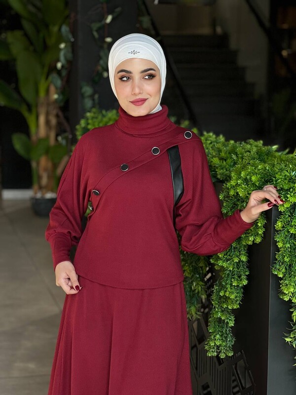 FOR YOU MODA - 4422-81P-2 طقم قطعتين - ماروني (1)