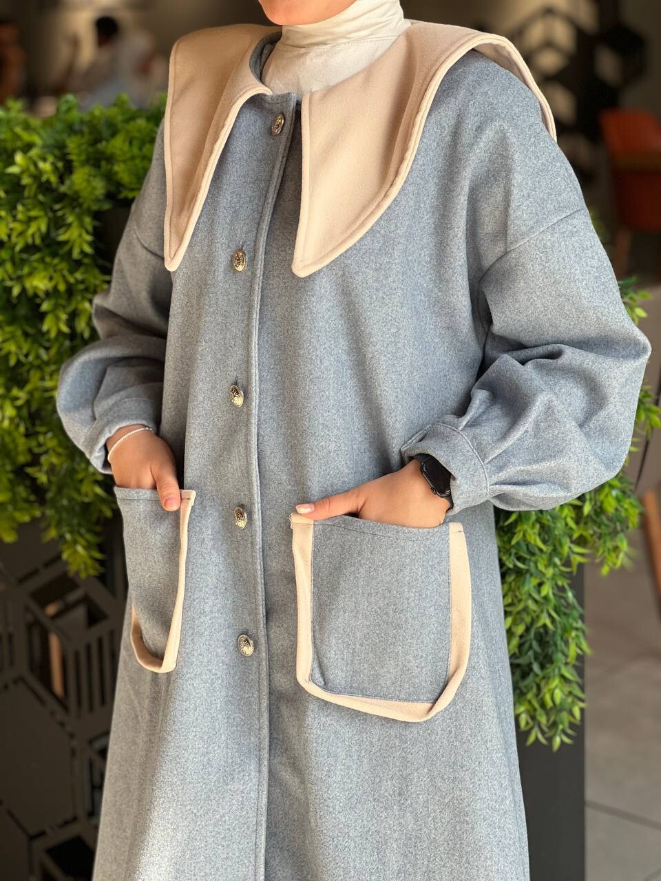 FOR YOU MODA - 4423-33R-1 كوت لونين - سمائي بيج (1)