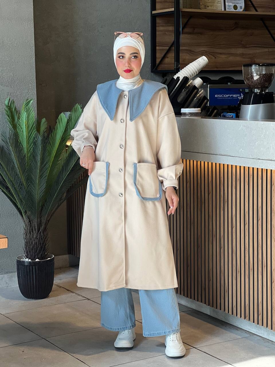 FOR YOU MODA - 4423-33R-3 كوت لونين - بيج سمائي