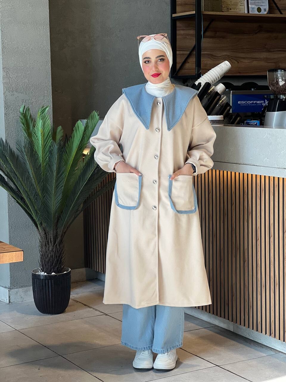 FOR YOU MODA - 4423-33R-3 كوت لونين - بيج سمائي (1)