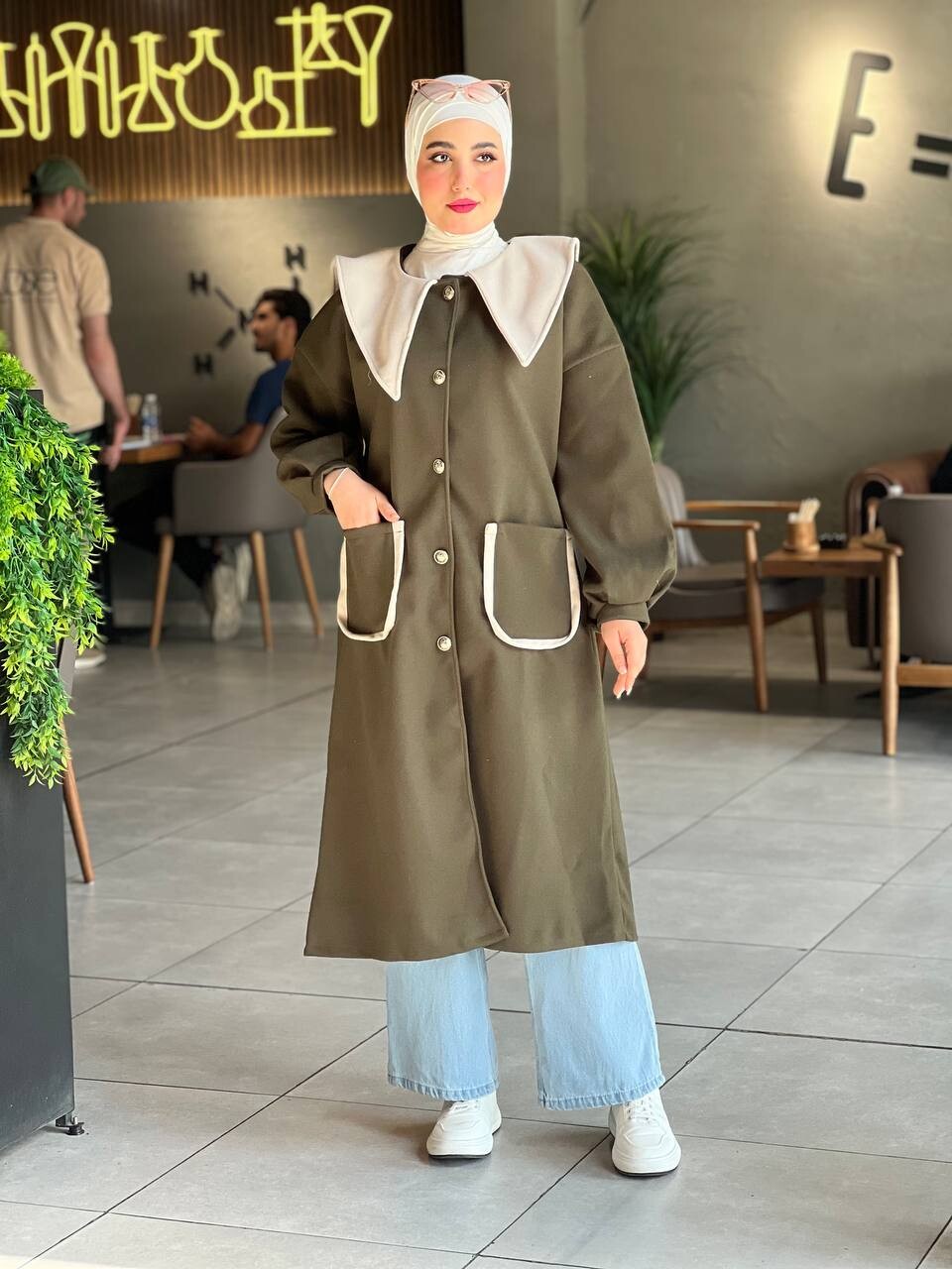 FOR YOU MODA - 4423-33R-2 كوت لونين - خاكي بيج (1)