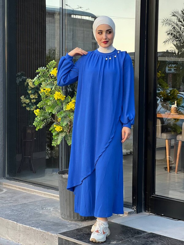 FOR YOU MODA - 4424-6M-4 فستان ساده - ازرق (1)