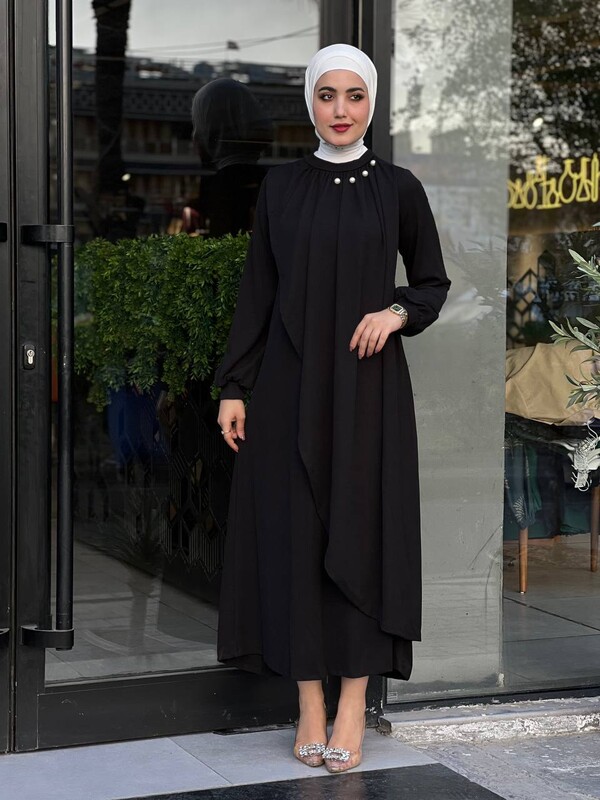 FOR YOU MODA - 4424-6M-1 فستان ساده - اسود (1)