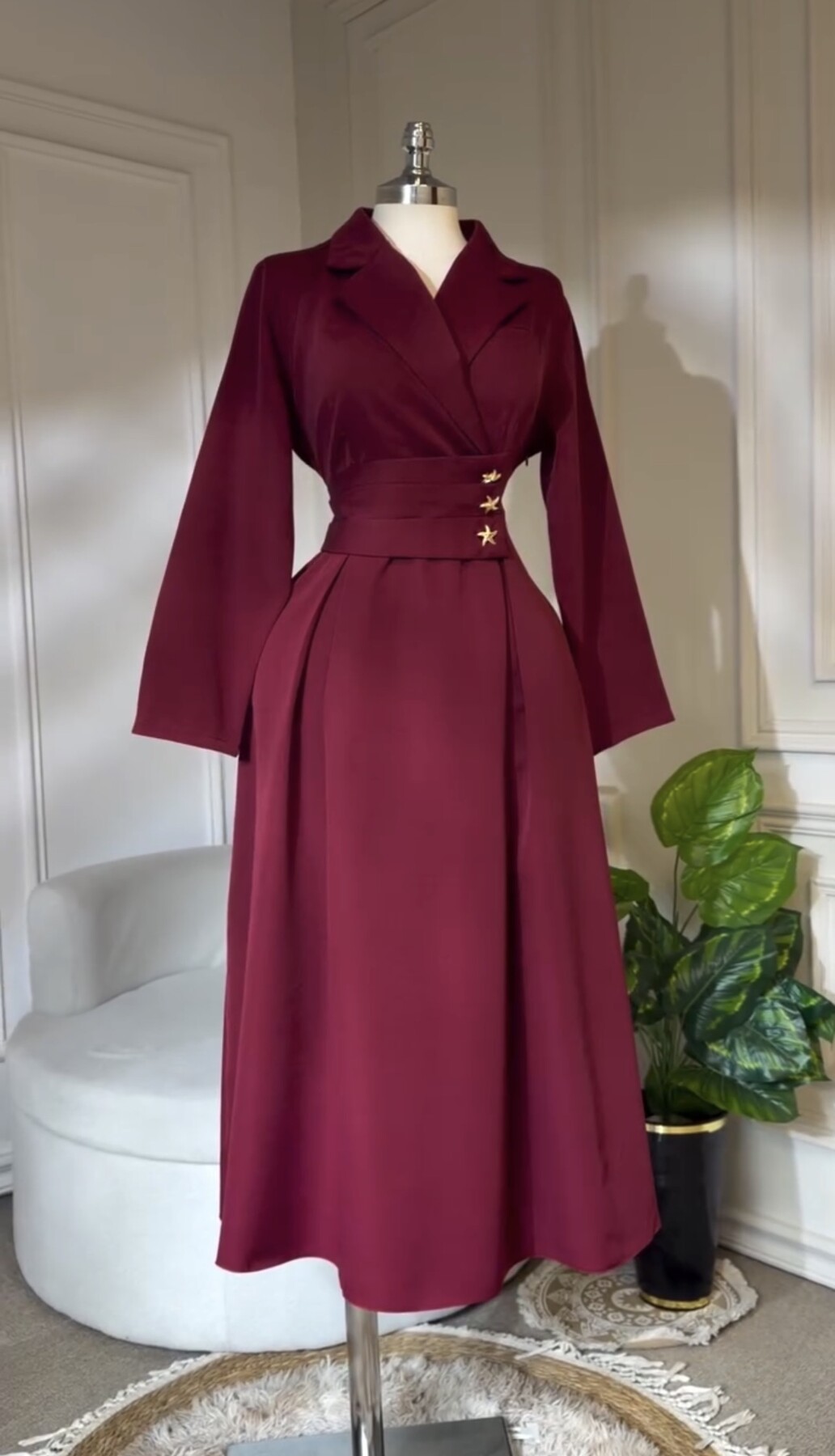 FOR YOU MODA - 44320-90B-4 فستان -ماروني 