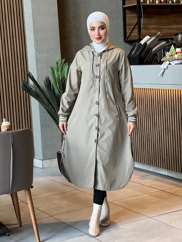 FOR YOU MODA - 4435-77Q-4 ترانش كوت - بيج غامق (1)