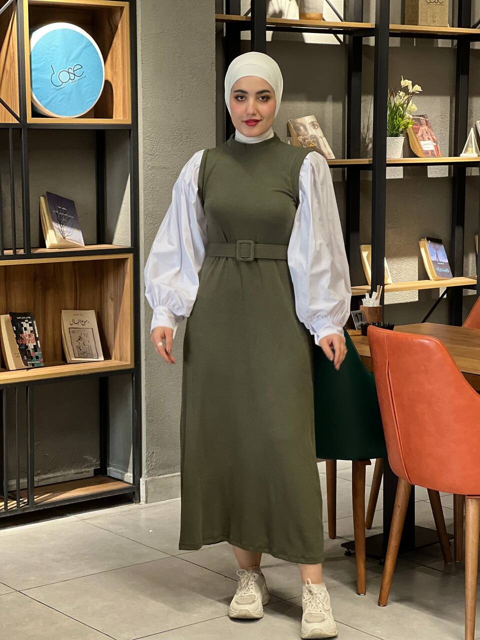4437-21H-3 فستان لونين - خاكي - Thumbnail