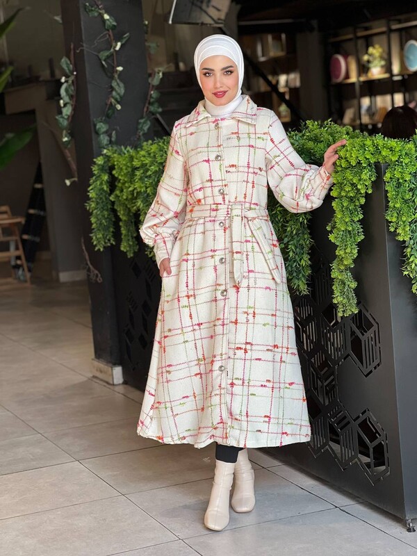 FOR YOU MODA - 4449-17W-11 كوت - ابيض وردي 