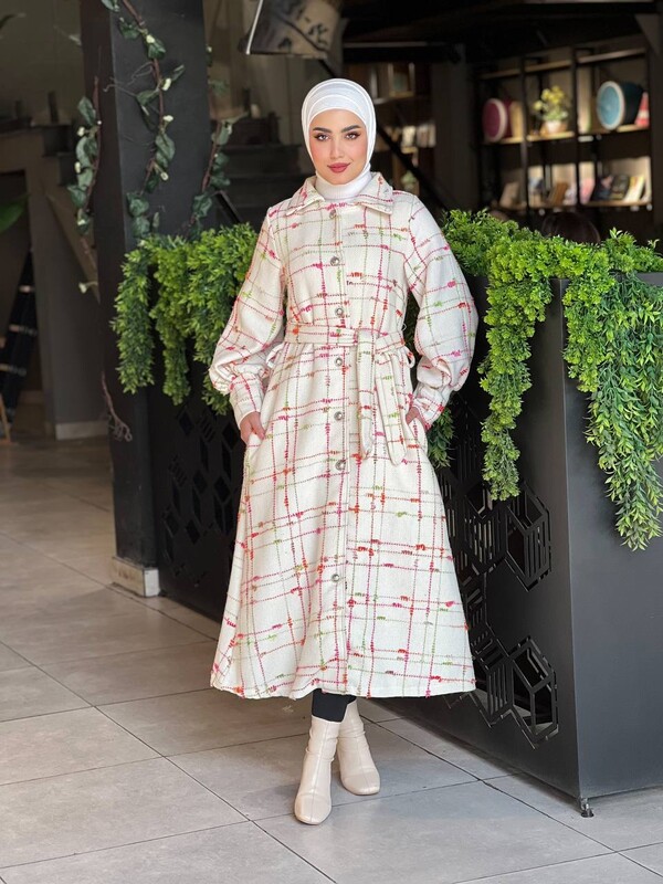 FOR YOU MODA - 4449-17W-11 كوت - ابيض وردي (1)