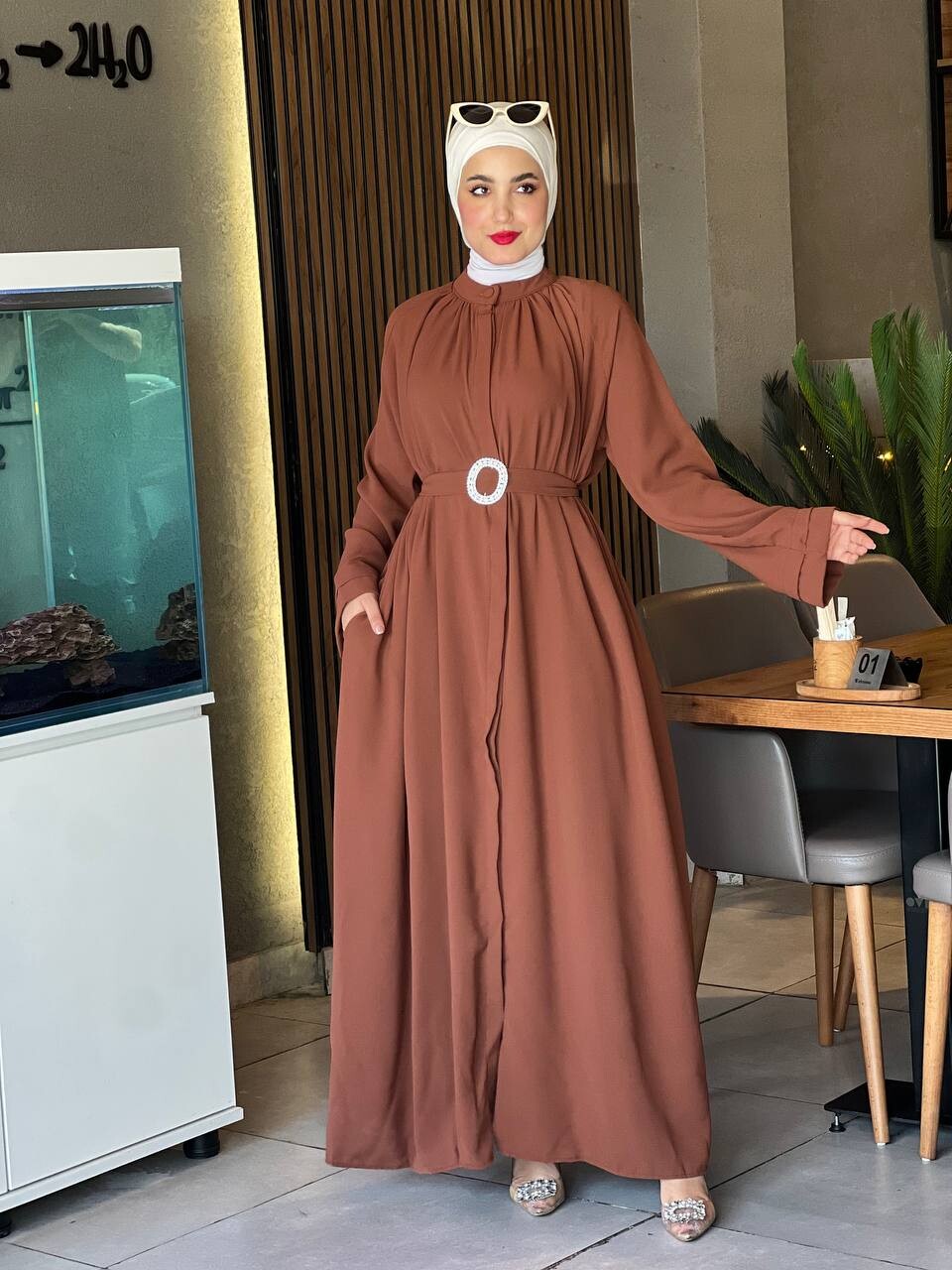 4465-18M-2 فستان مع احزام - جوزي - Thumbnail
