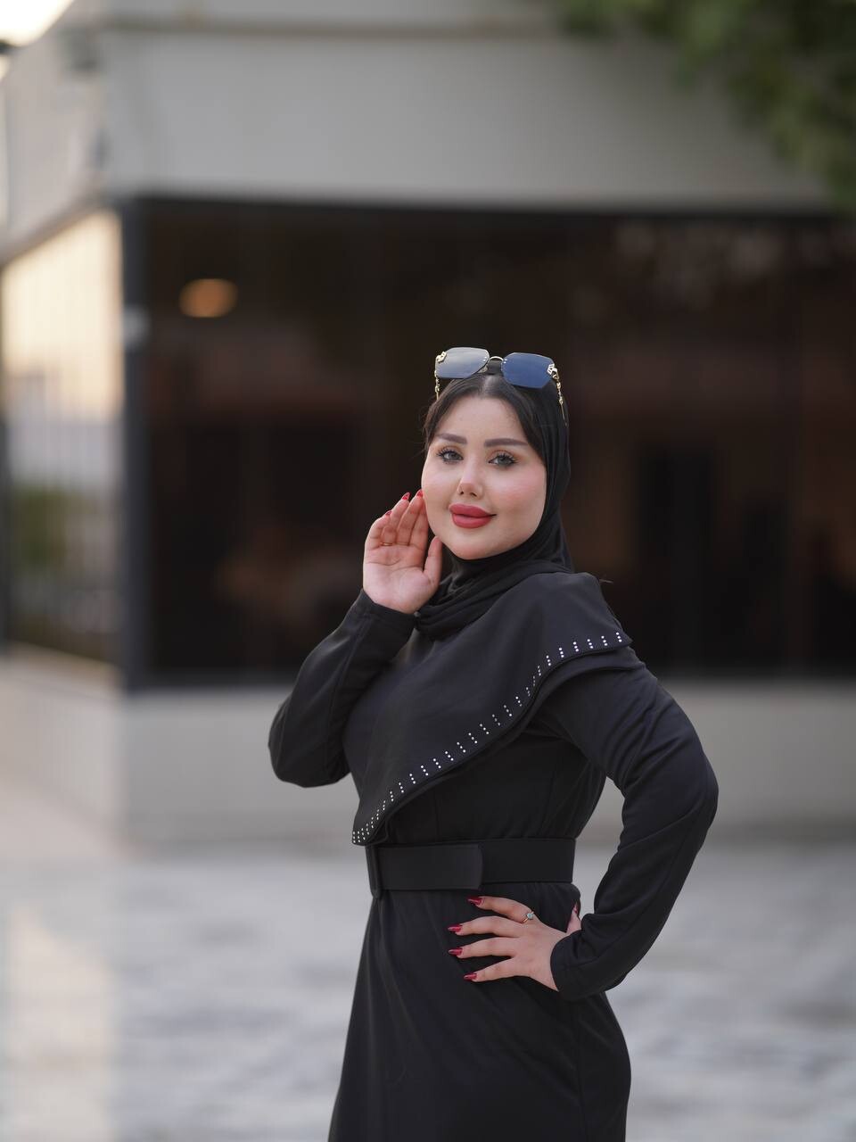 4469-46J-1 فستان مع احزام - اسود - Thumbnail