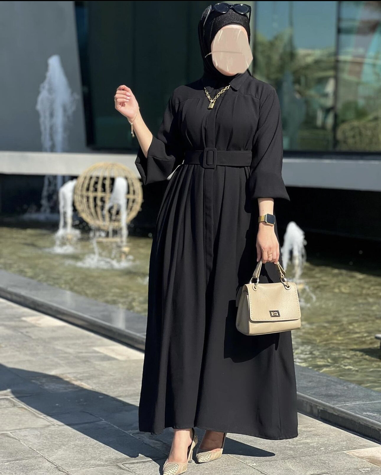 4486-1N-1- فستان لون اسود - Thumbnail