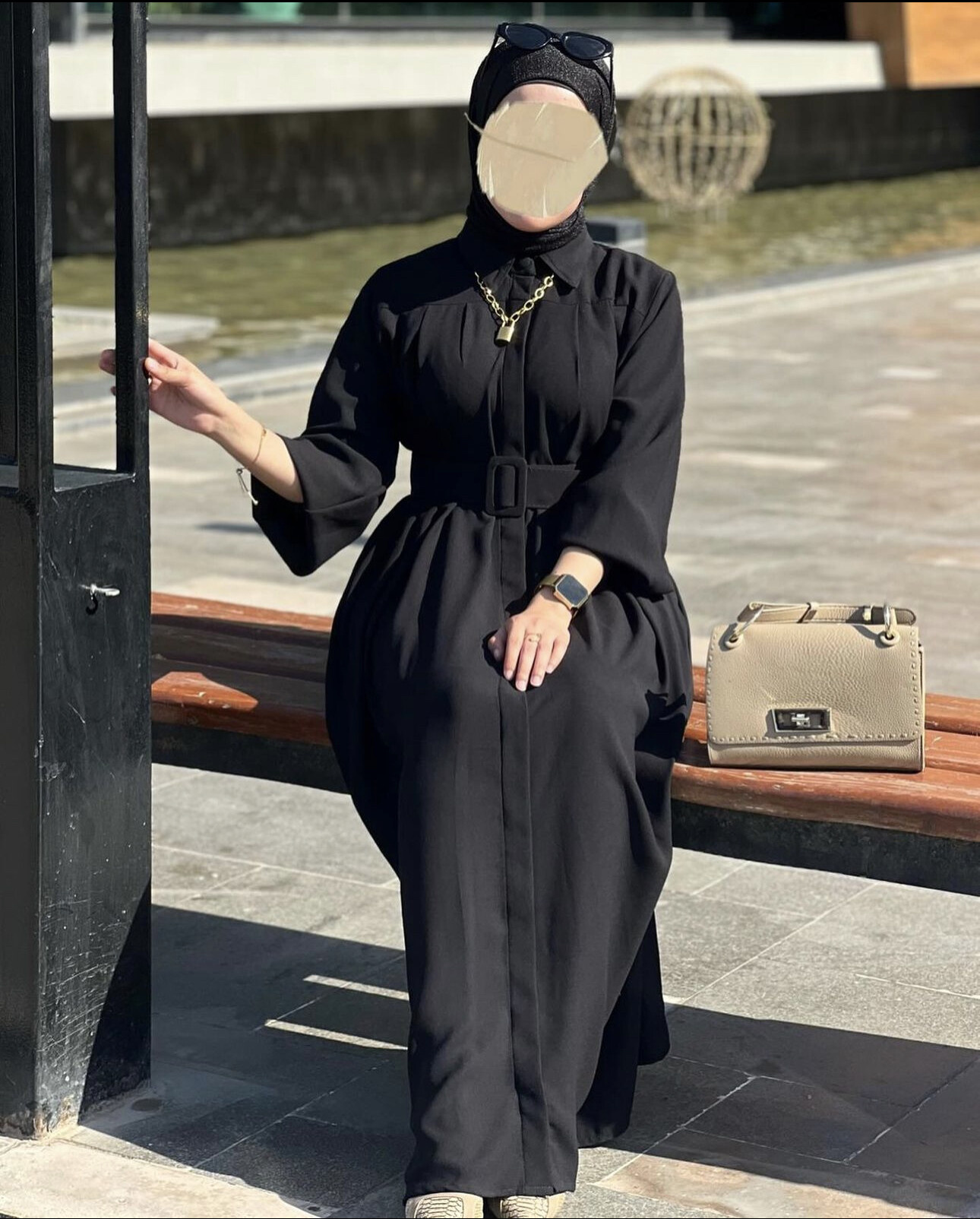 4486-1N-1- فستان لون اسود - Thumbnail