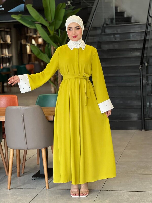 FOR YOU MODA - 4504-33B-4 فستان - خردلي (1)