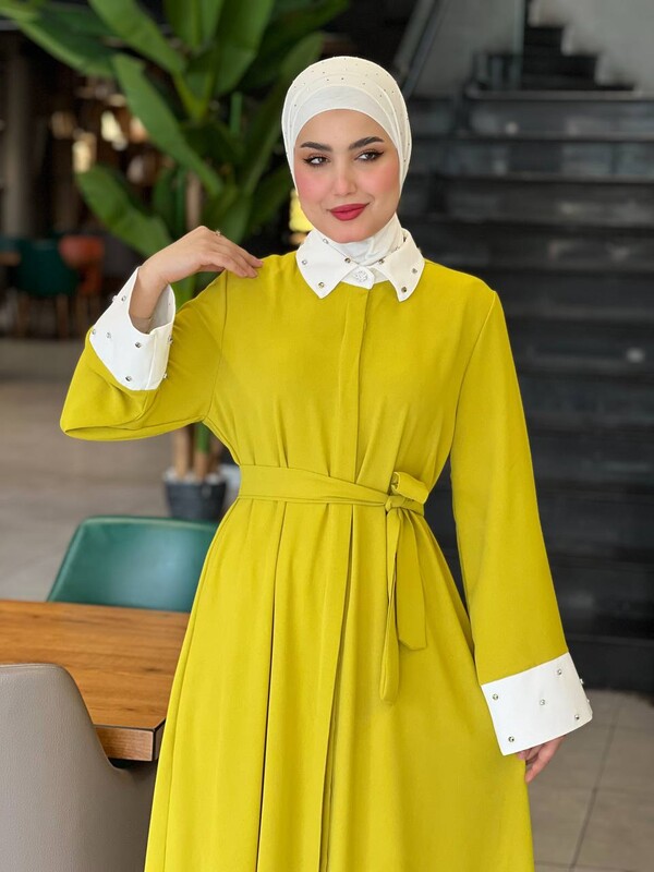 FOR YOU MODA - 4504-33B-4 فستان - خردلي 
